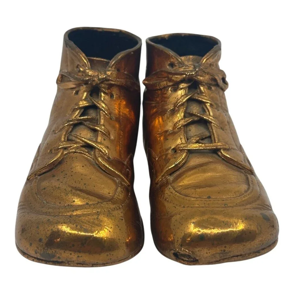 Vintage Bronze‎ Baby Shoes Keepsake Collectibles Pair Appr. 6 Long Mid-Century